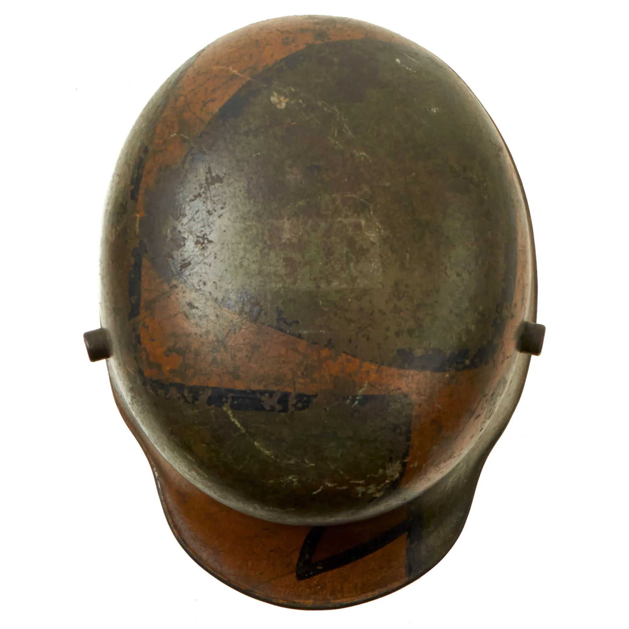 Original Imperial German WWI M16 Stahlhelm Helmet with Panel Camouflage Paint and Partial Leather Liner - Rare Maker W66