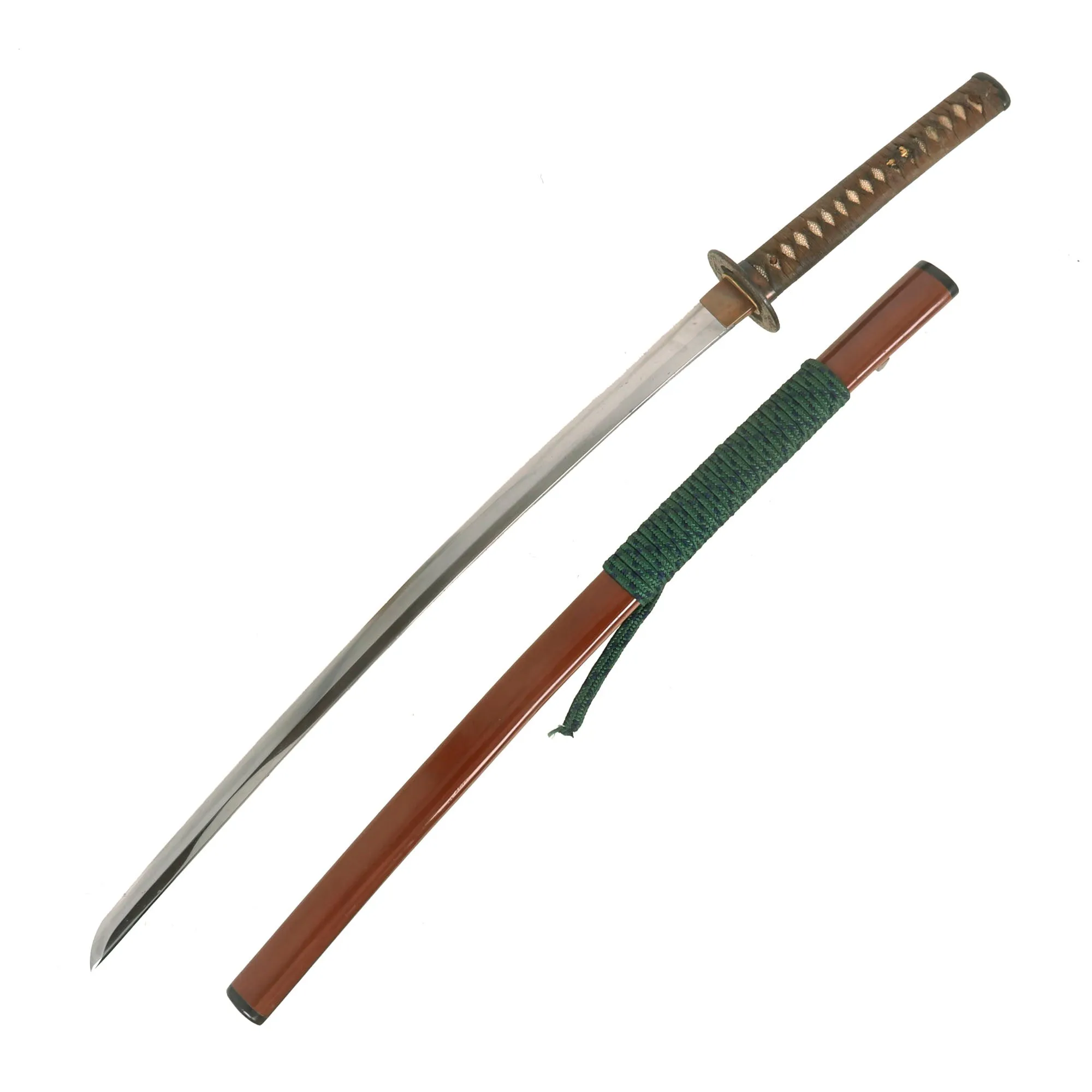 Original Japanese 17th Century Edo Period Katana Sword by FUJIWARA KATSUYOSHI with Lacquered Scabbard and Sageo Cord