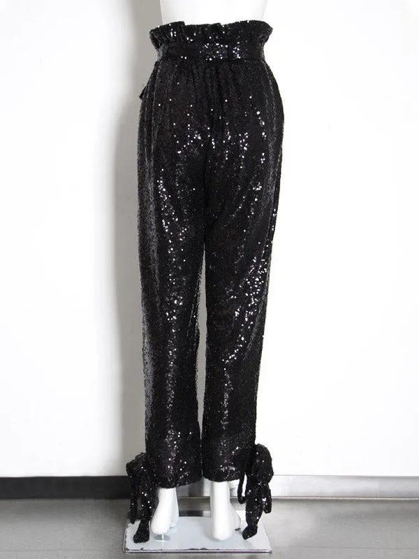 Original Loose Tied Solid Color Shiny Casual Pants Bottoms