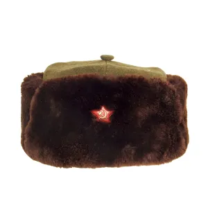 Original Soviet WWII Early War “Finka” Ushanka Style Officer’s Winter Cap With Badge