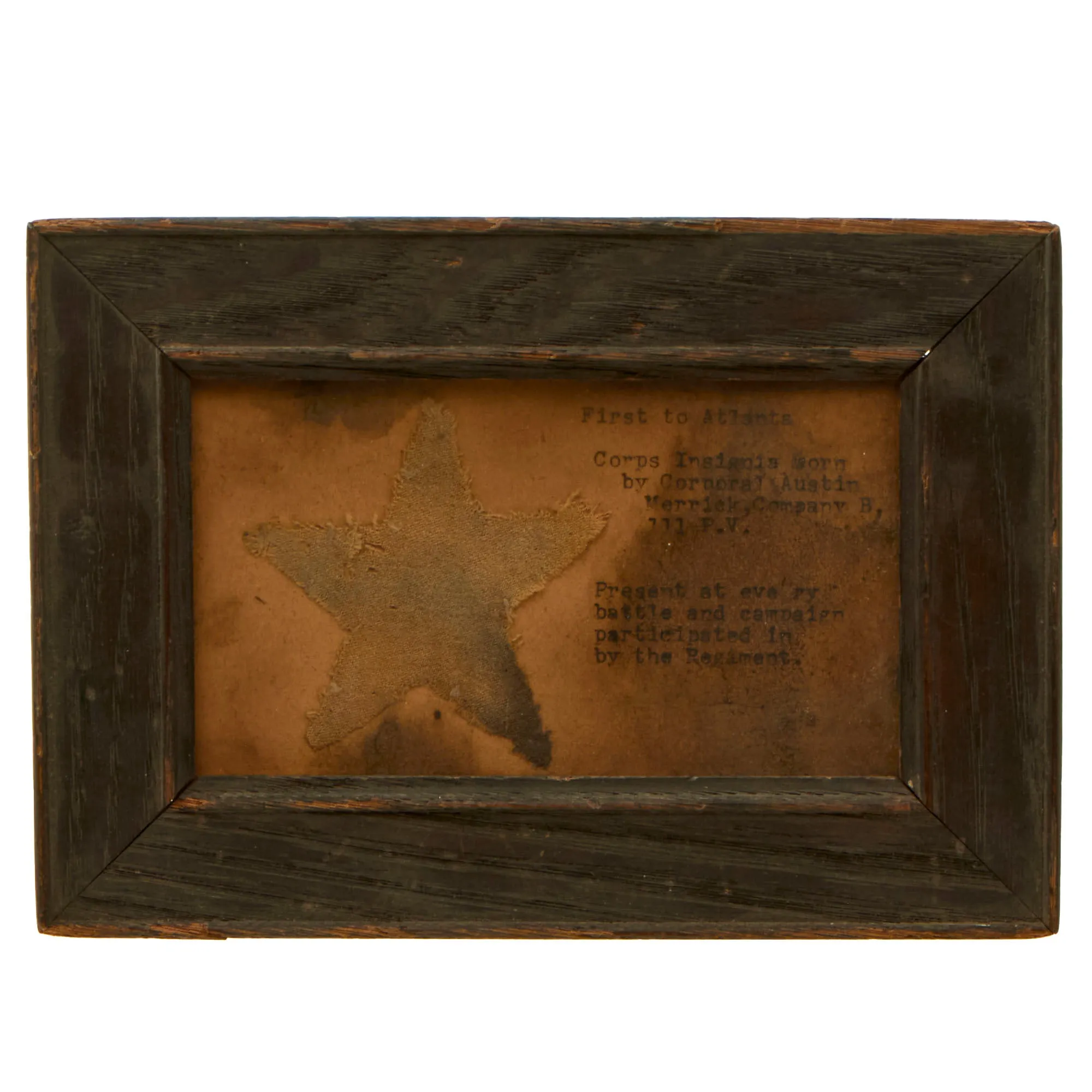 Original U.S. Civil War Framed XII Corps Badge Worn by Austin Merrick 111th Pennsylvania Volunteers - First to Atlanta - 5⅜ x 7⅝”