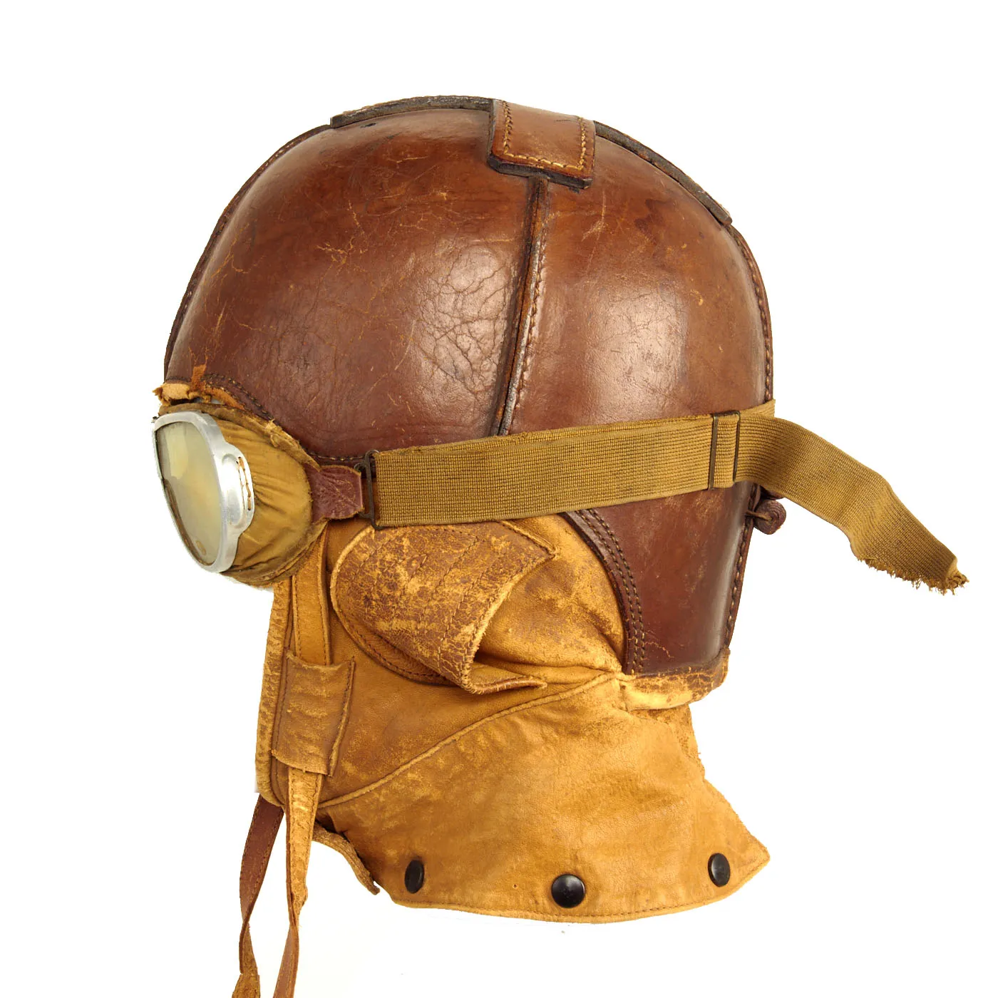 Original U.S. WWI Aero Squadron Stiff Leather Flying Helmet by Spalding With Resistal Goggles