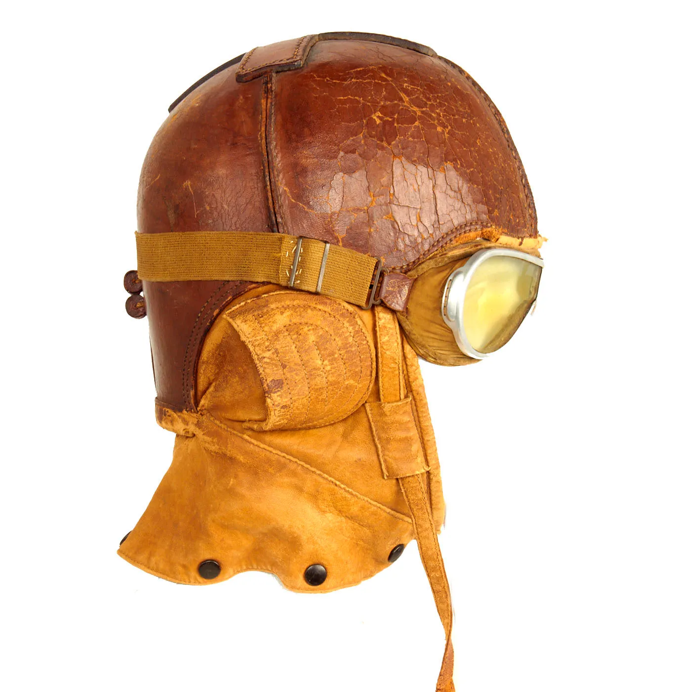 Original U.S. WWI Aero Squadron Stiff Leather Flying Helmet by Spalding With Resistal Goggles