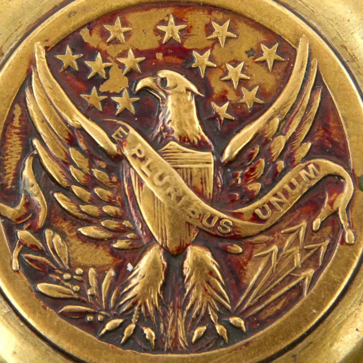 Original U.S. WWI Circular Brass Trench Art Lighter circa 1917 with U.S. and French Flag Emblem