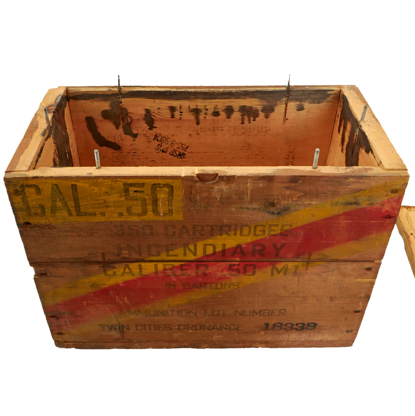 Original U.S. WWII 350 Round Wooden Ammunition Crate for Incendiary .50 M1 Cartridges