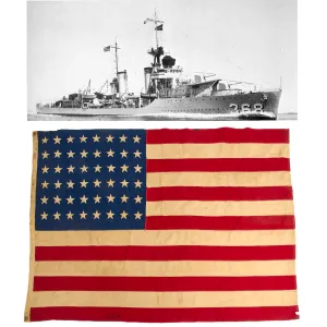 Original U.S. WWII 48 Star Naval Ensign Flown From The USS Flusser (DD-368), As Sold By Heritage Auctions - From The Dr. Clarence R. Rungee Memorial Collection