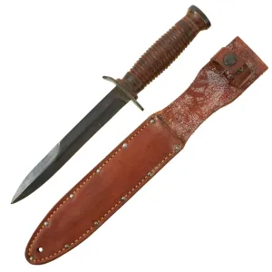 Original U.S. WWII Guard Marked M3 Fighting Knife by CASE with Hand Grooved Handle and Leather Scabbard