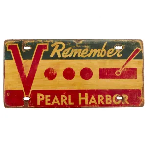 Original  WWII U.S. Homefront “Remember Pearl Harbor” Painted Wood License Plate - Wartime Economy Construction