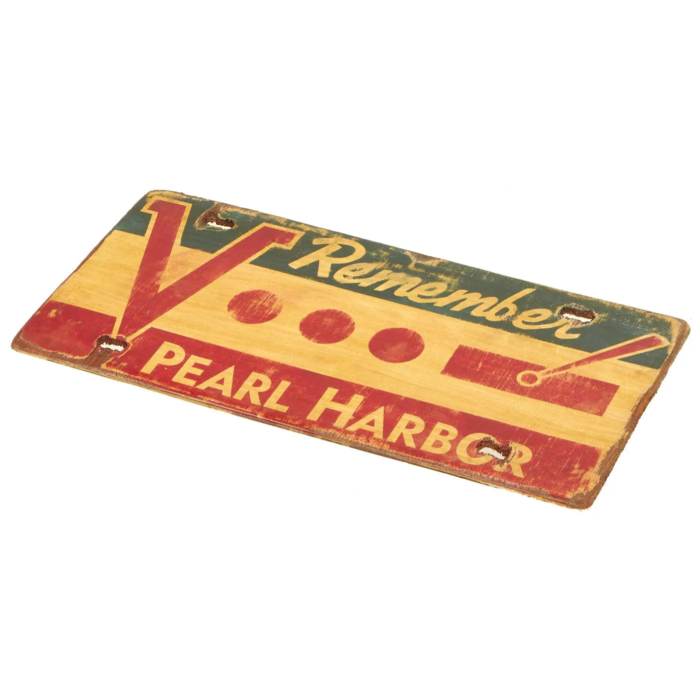 Original  WWII U.S. Homefront “Remember Pearl Harbor” Painted Wood License Plate - Wartime Economy Construction