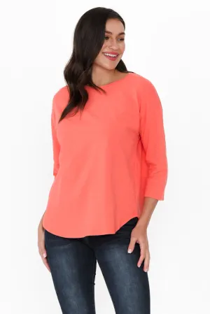 Orleans Coral Cotton 3/4 Sleeve Top