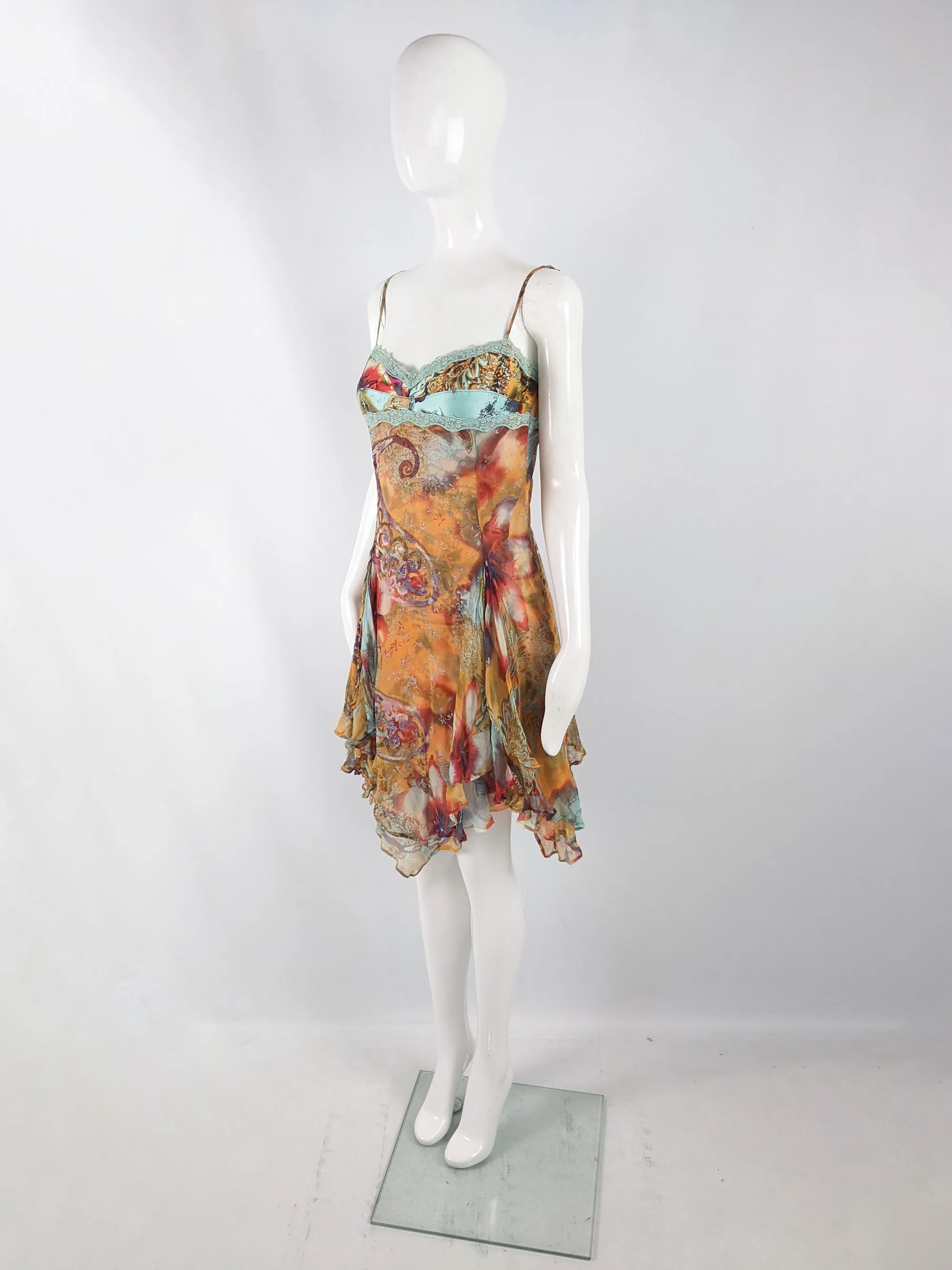 Orna Farho Paris Vintage y2k Silk Chiffon & Lace Dress, 2000s