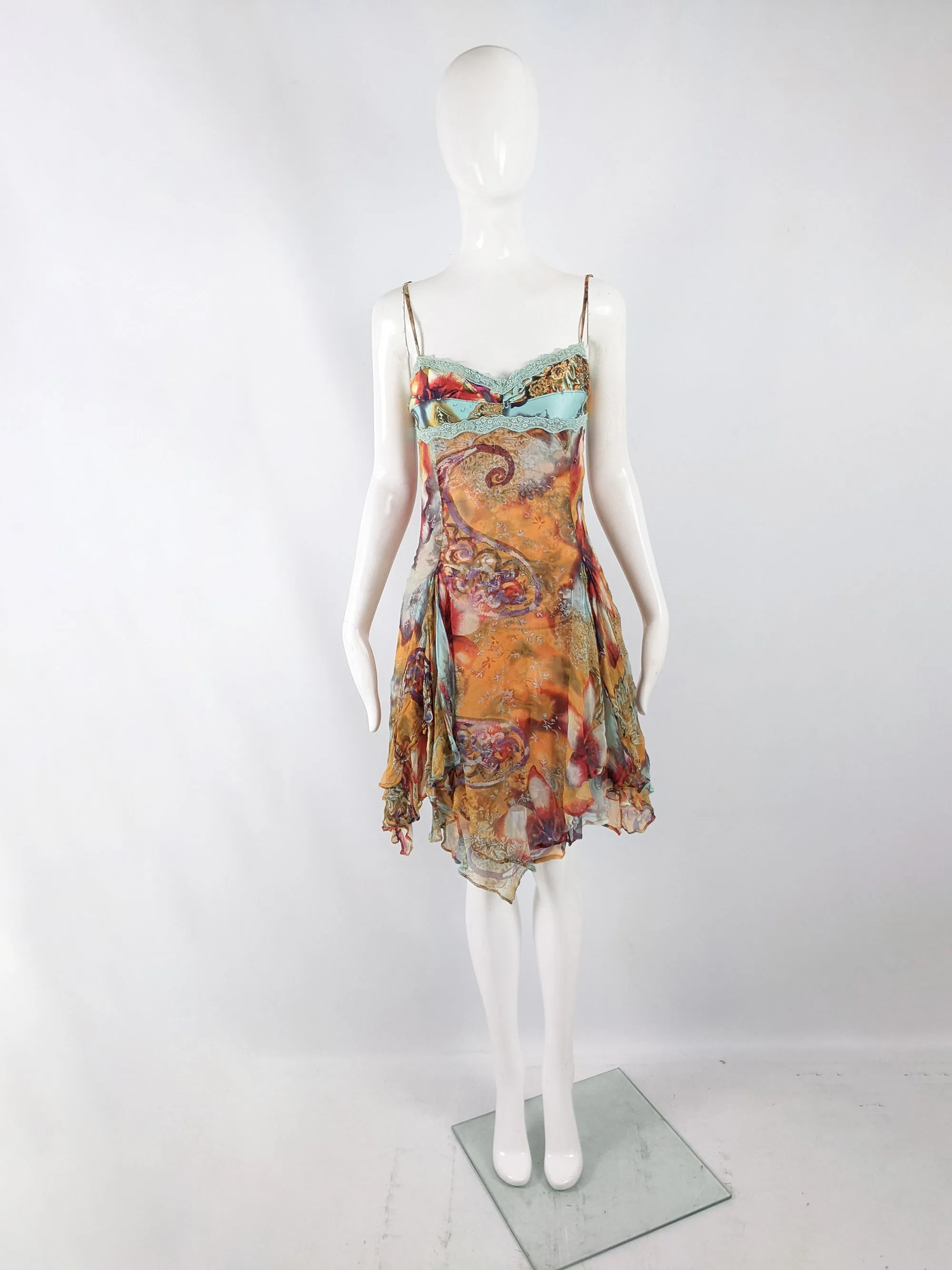 Orna Farho Paris Vintage y2k Silk Chiffon & Lace Dress, 2000s