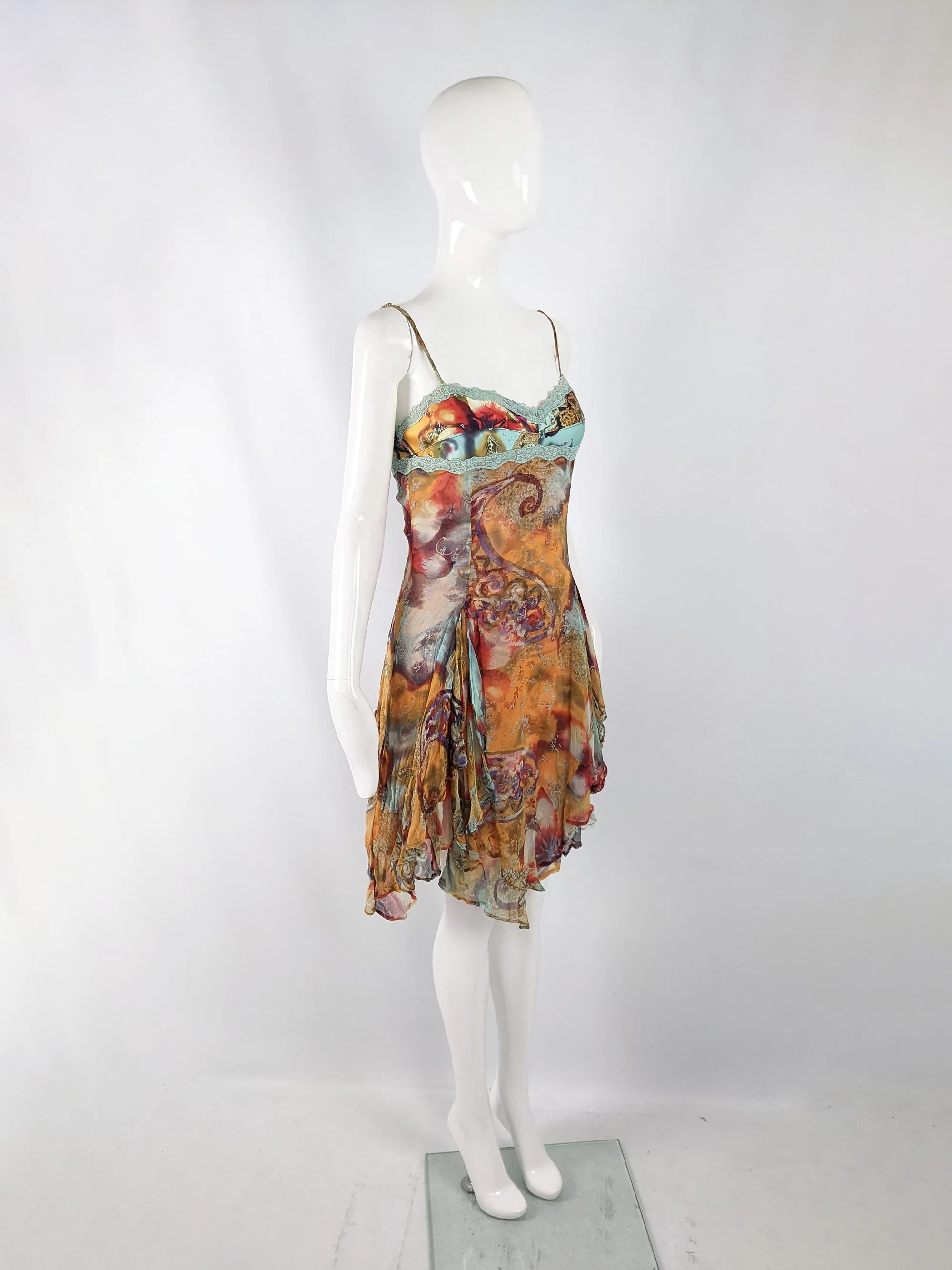 Orna Farho Paris Vintage y2k Silk Chiffon & Lace Dress, 2000s