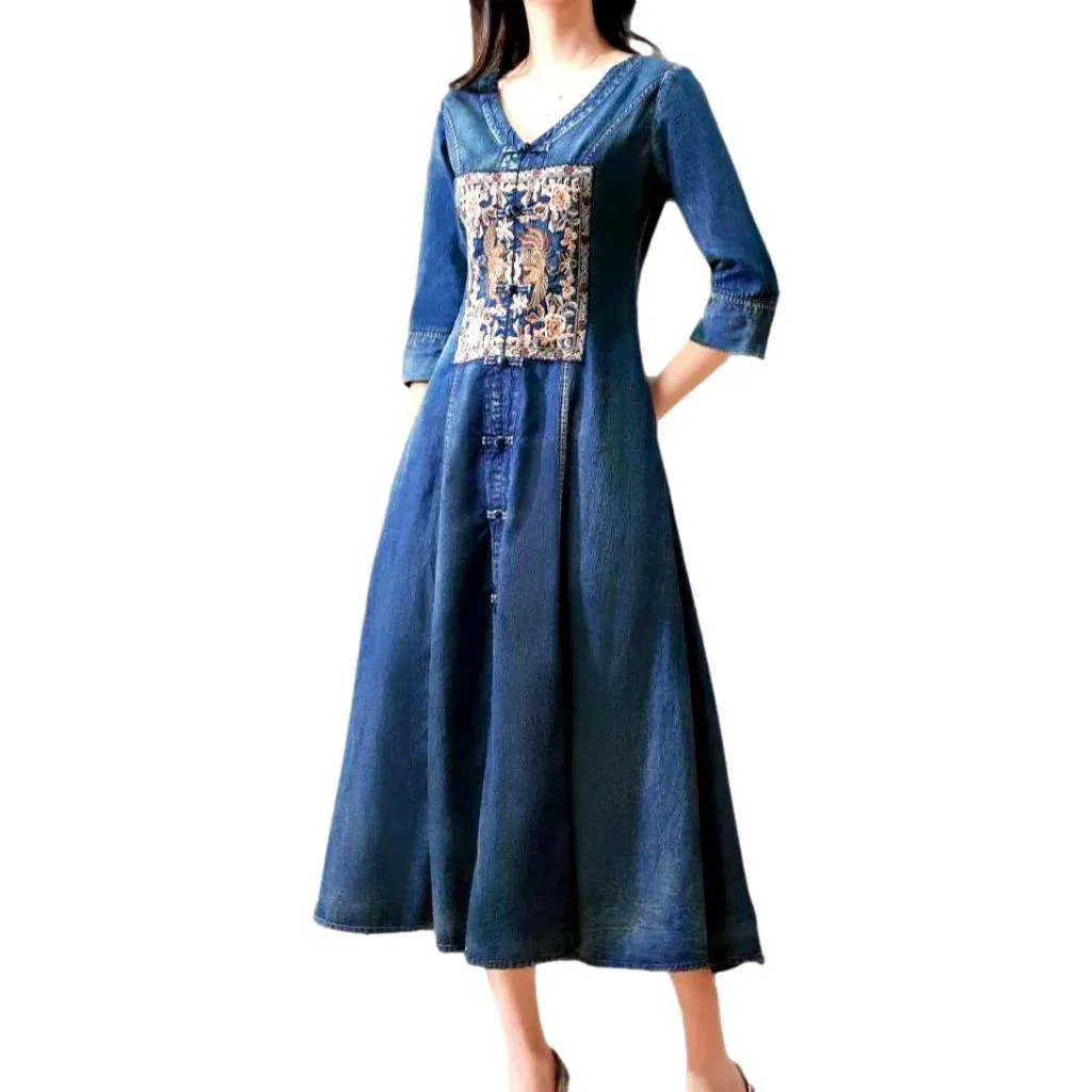 Ornamented vintage embroidered jean dress