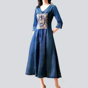 Ornamented vintage embroidered jean dress