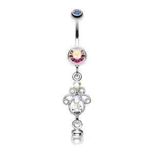 Ornate Pearl Tip Belly Piercing Ring