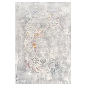 Ornate Soft Grey Distressed Medallion Living Room Rug - Meredith