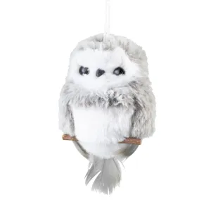 Ornement hibou 5 po en fourrure gris et blanc