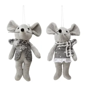 Ornement souris 7 po en tissu gris