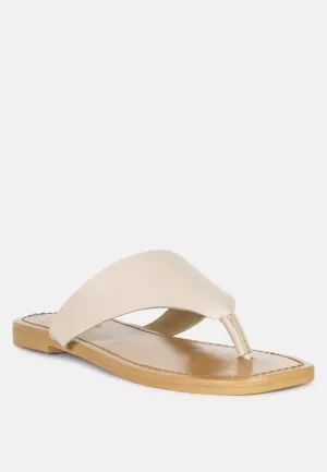 OROFERR Latte Soft Leather Luxury Thong Flats