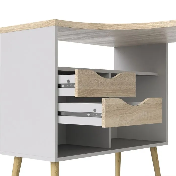 Oslo Desk 2 Drawer in White and Oak