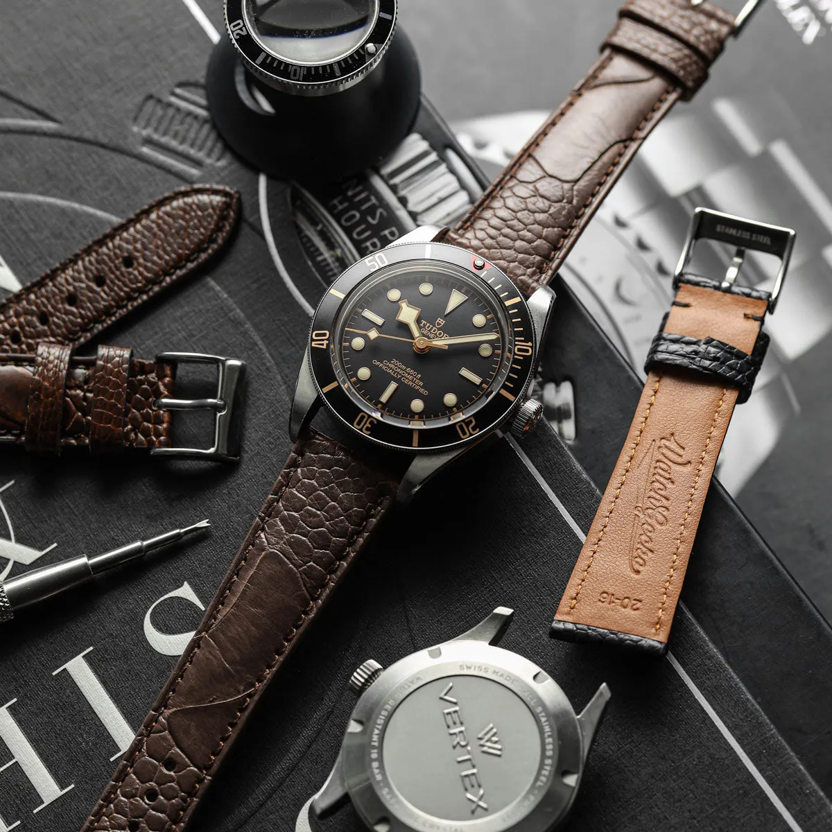 Ostrich Leg Leather Watch Strap - Black