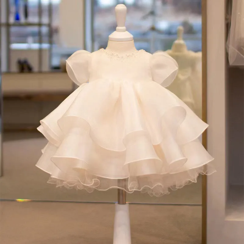 OT014 Flower Girl Elegant Kids Wedding Dresses For Girls Birthday Children White Luxury Princess Dress Girl Ceremony