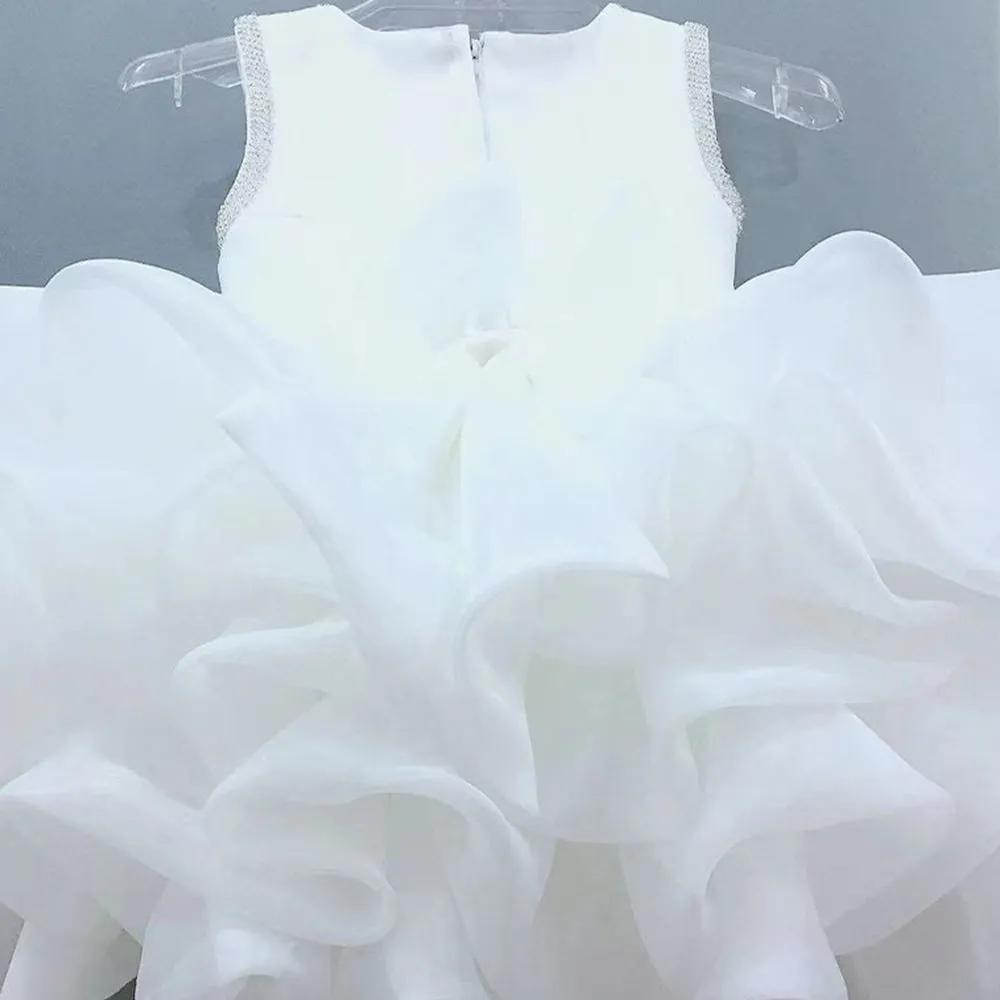 OT014 Flower Girl Elegant Kids Wedding Dresses For Girls Birthday Children White Luxury Princess Dress Girl Ceremony