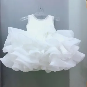 OT014 Flower Girl Elegant Kids Wedding Dresses For Girls Birthday Children White Luxury Princess Dress Girl Ceremony