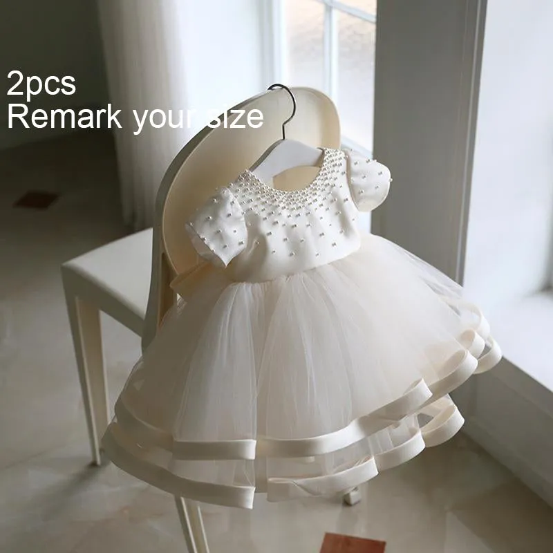 OT014 Flower Girl Elegant Kids Wedding Dresses For Girls Birthday Children White Luxury Princess Dress Girl Ceremony