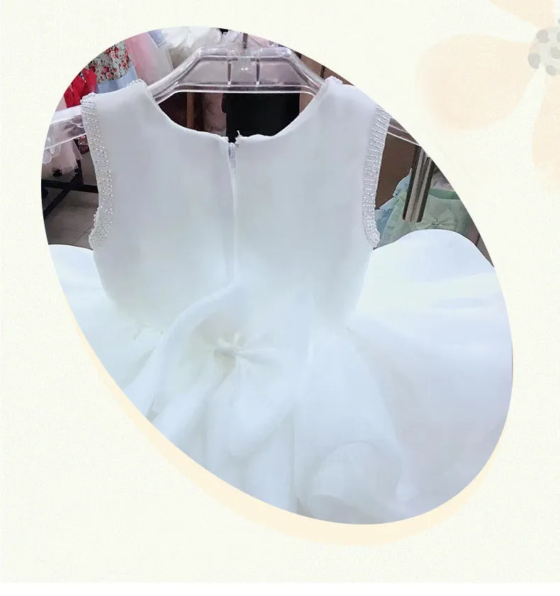 OT014 Flower Girl Elegant Kids Wedding Dresses For Girls Birthday Children White Luxury Princess Dress Girl Ceremony