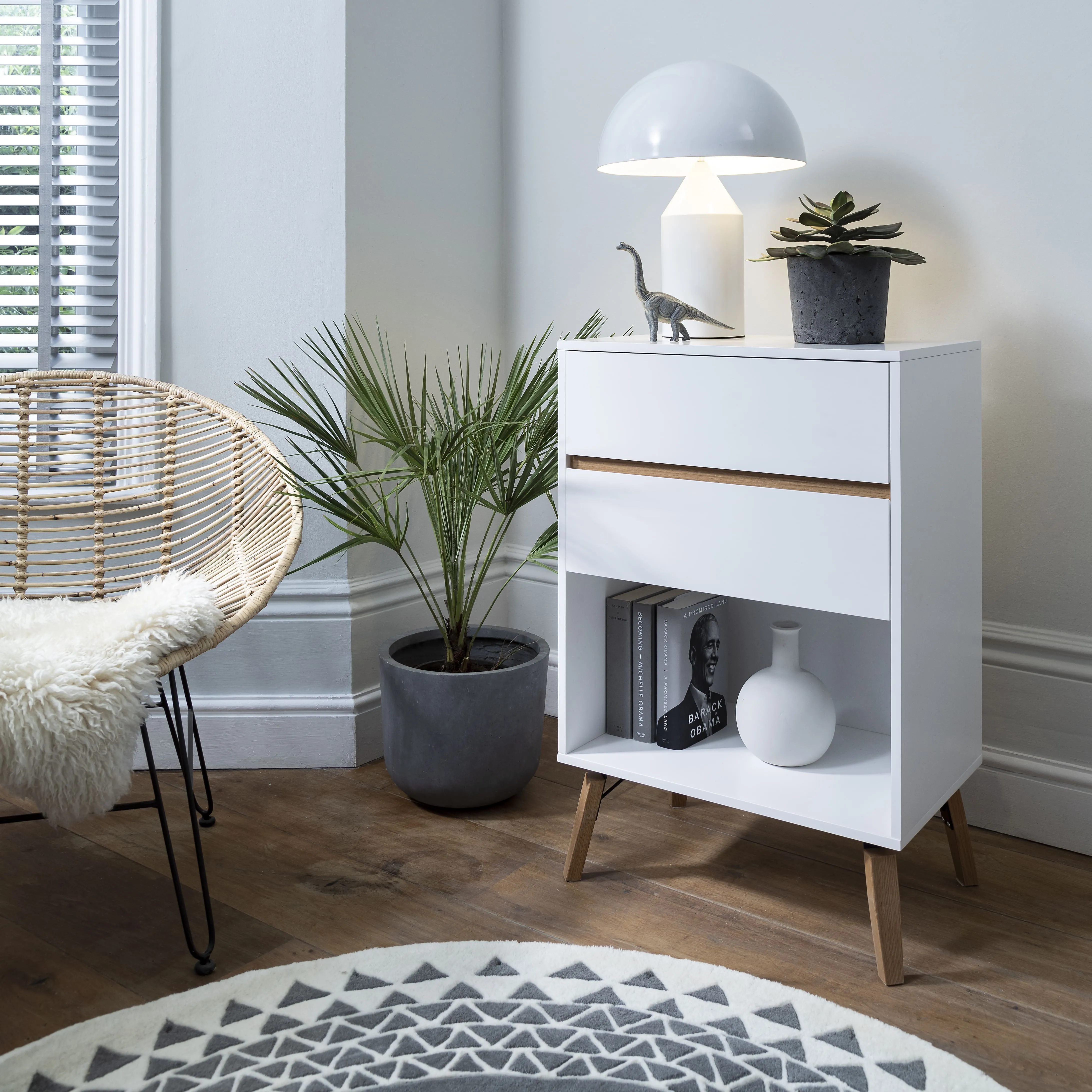 Otto Oversize Side Table Chest 2 Drawer & Storage in Classic White