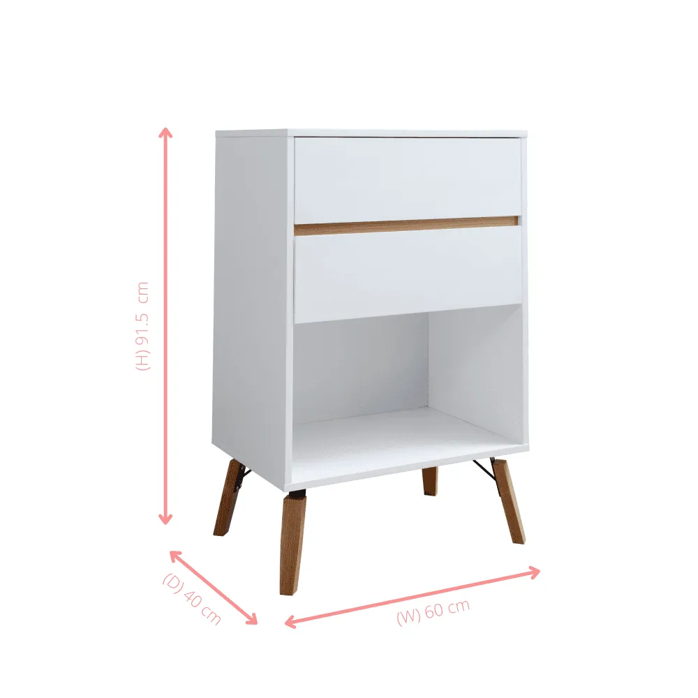 Otto Oversize Side Table Chest 2 Drawer & Storage in Classic White