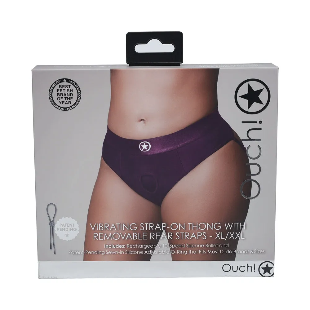 Ouch! Vibrating Strap-on Thong with Removable Butt Straps Purple XL/XXL