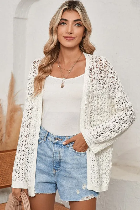 Out Crochet Knit Drop Shoulder Open Front Cardigan