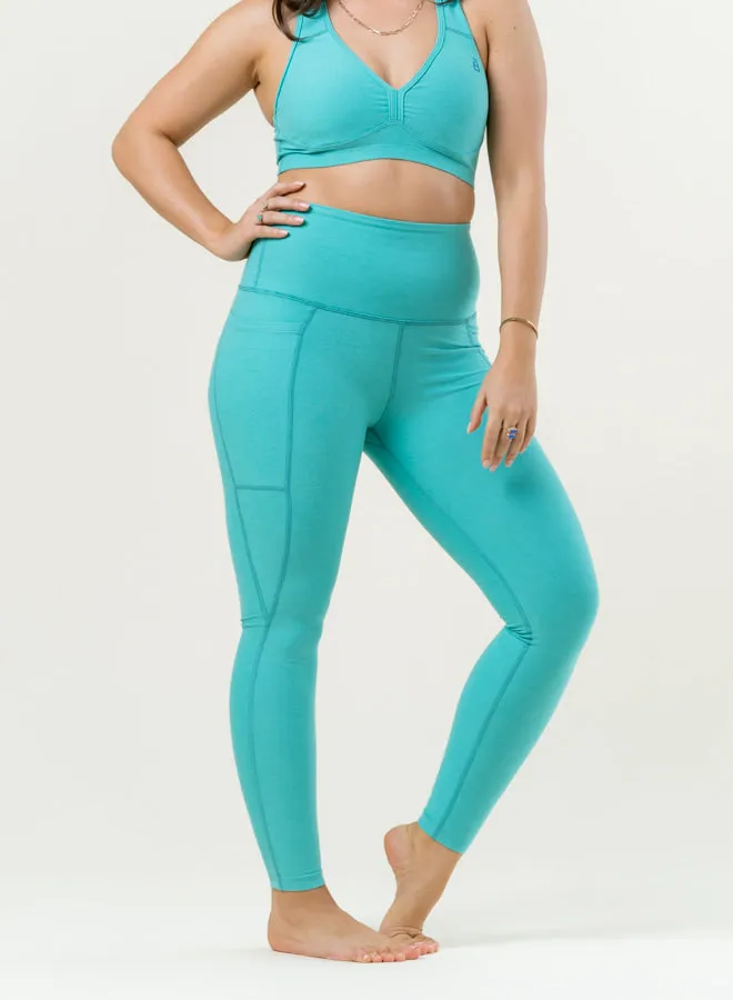 Out of Pocket High Waisted Midi Legging - Carribean Sea Heather