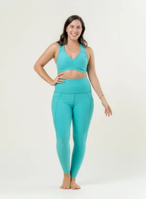 Out of Pocket High Waisted Midi Legging - Carribean Sea Heather