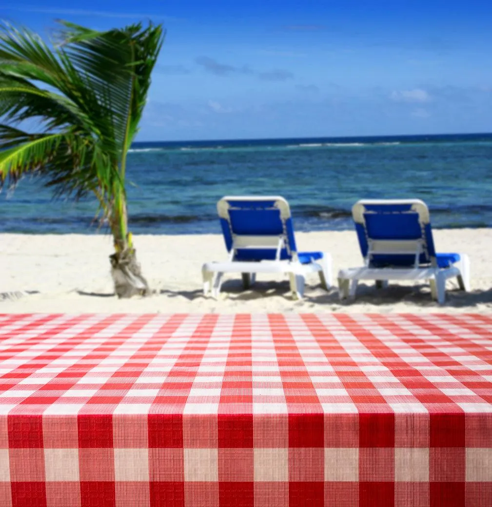 Outdoor Red Checkered Tablecloth With Umbrella Hole & Zipper