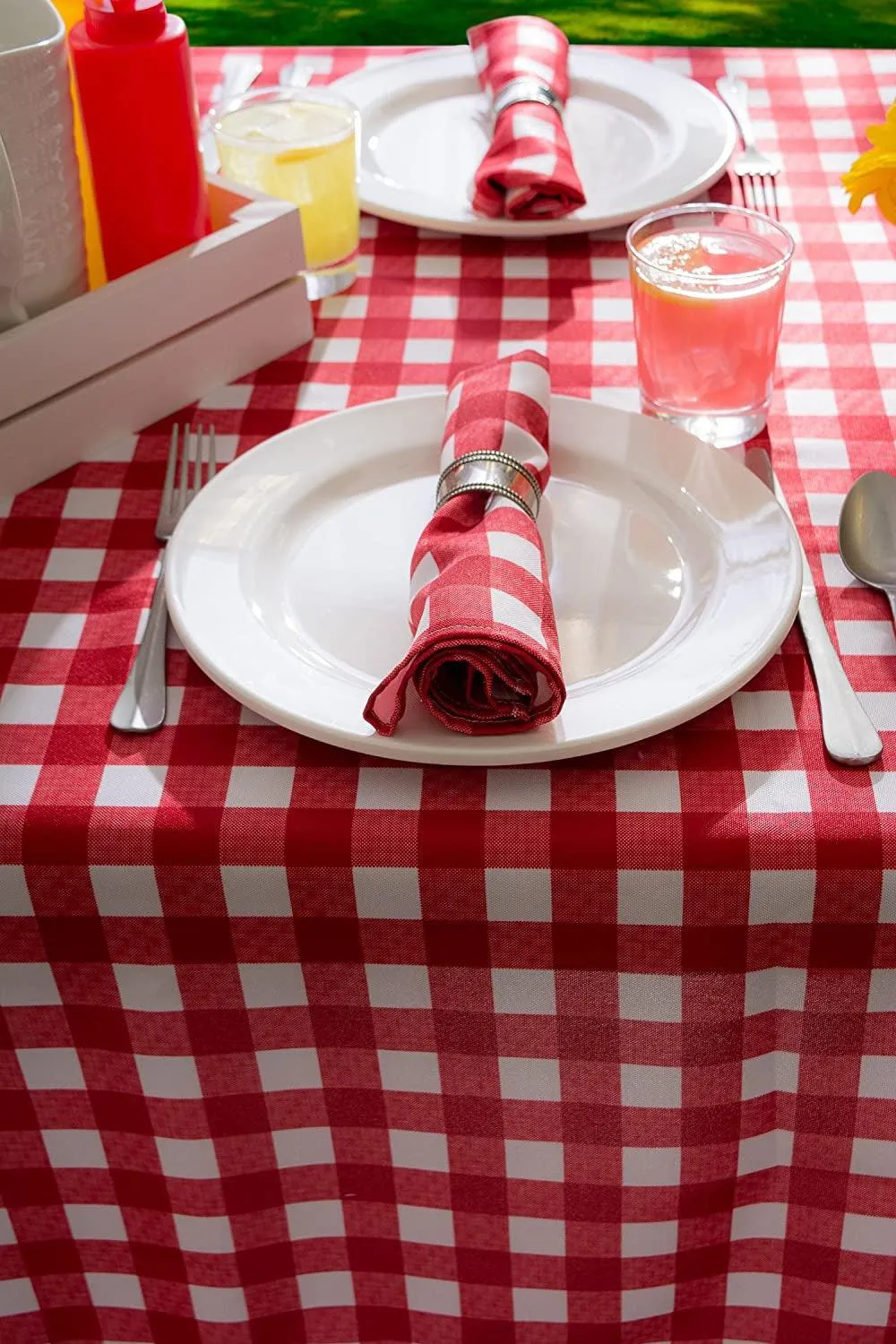 Outdoor Red Checkered Tablecloth With Umbrella Hole & Zipper