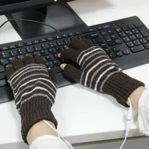 Outdoor Sport Electric Heated Half-Finger Knitted Gloves (Dark Brown)