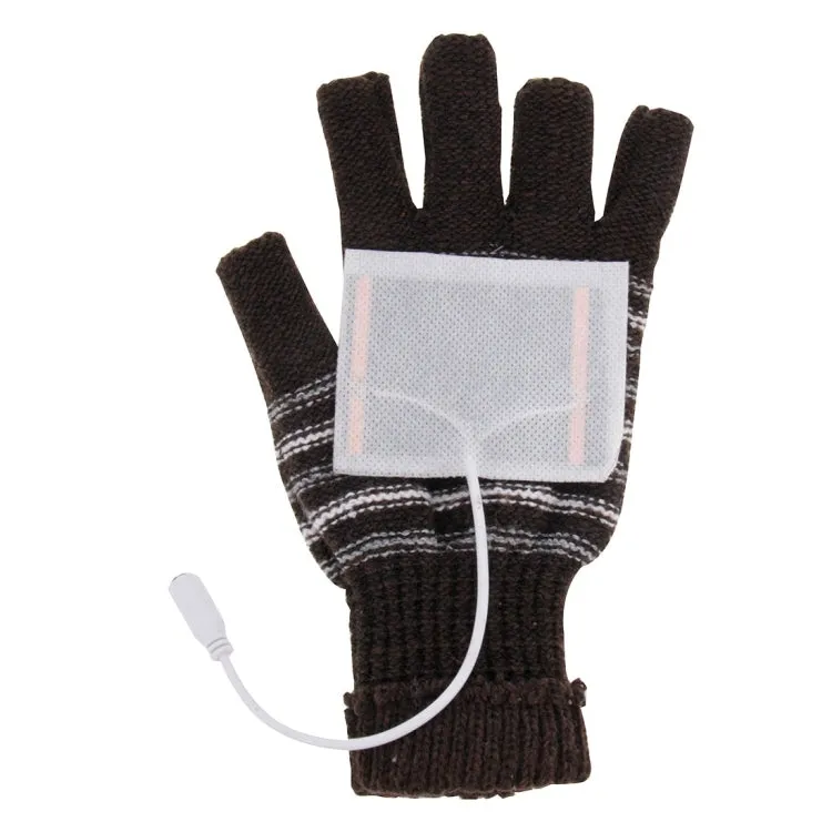 Outdoor Sport Electric Heated Half-Finger Knitted Gloves (Dark Brown)