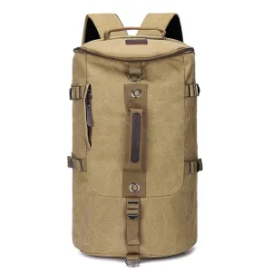 Outdoor Travel Man Canvas Double Shoulder Backpack Student Schoolbag(Khaki)