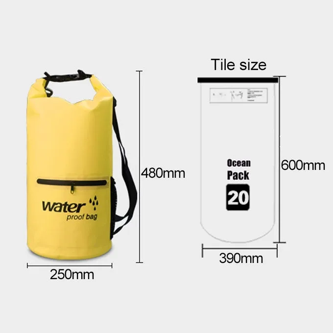 Outdoor Waterproof Dry Dual Shoulder Strap Bag Dry Sack PVC Barrel Bag, Capacity: 20L(Yellow)