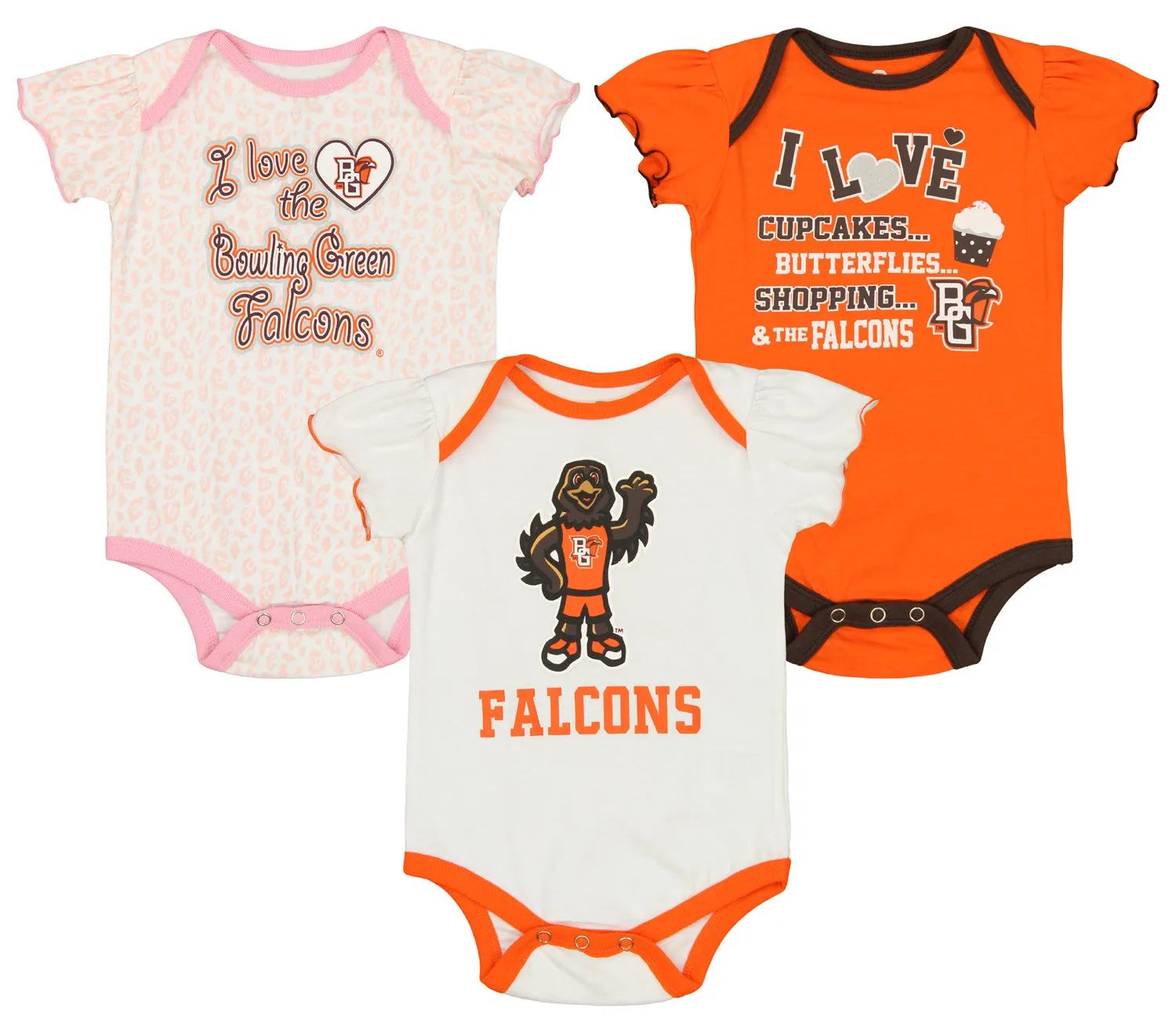 Outerstuff NCAA Infant Girls Bowling Green Falcons Three Piece Creeper Set