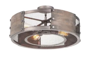 Outland 22" 4 Light Semi-Flush Mount Pendant in Barn Wood and Weathered Zinc