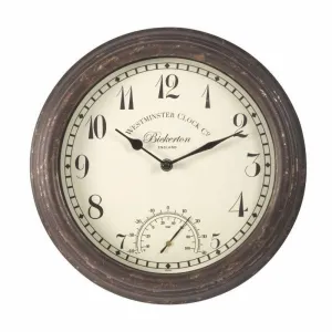 Outside In 12" Bickerton Wall Clock & Thermometer