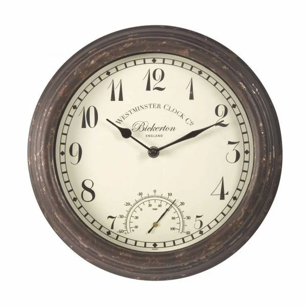 Outside In 12" Bickerton Wall Clock & Thermometer