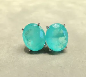 Oval Blue Paraiba Tourmaline Stud Earrings