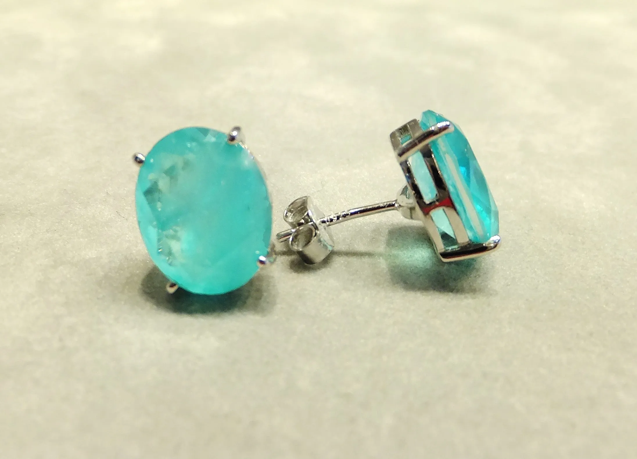 Oval Blue Paraiba Tourmaline Stud Earrings