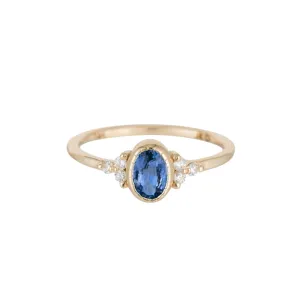 Oval Blue Sapphire Cluster Ring (ready to ship option)*